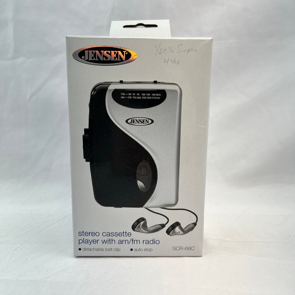 Jensen SCR-68C AM FM Cassette Player Walkman Portable Stereo Radio w Earbuds